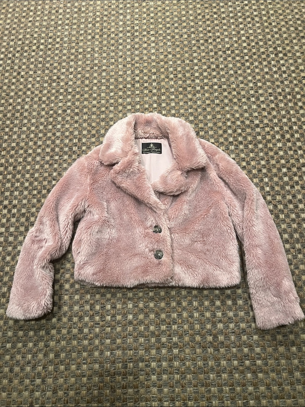 FREE PEOPLE Blush Pink Faux Fur Button-Front Jacket